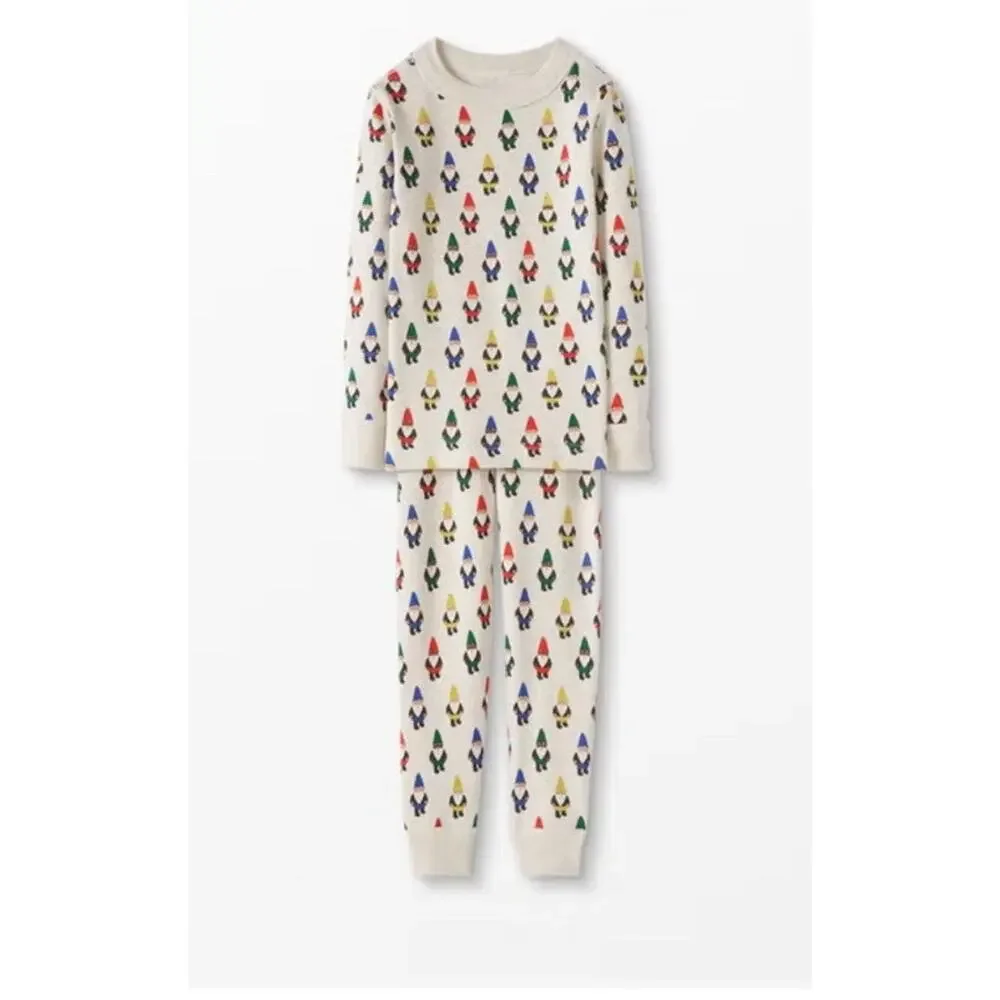 Hanna Andersson Holiday Gnome Long John Pajama Set‎ Cream Long Sleeve Kids 12